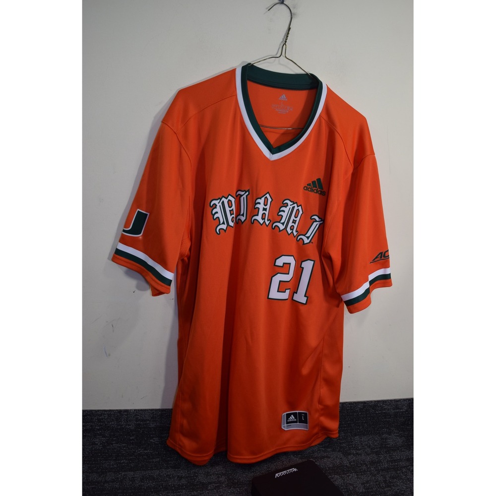 Adidas Miami Hurricanes #21 Pullover BASEBALL Jersey Orange Mens Large NCAA